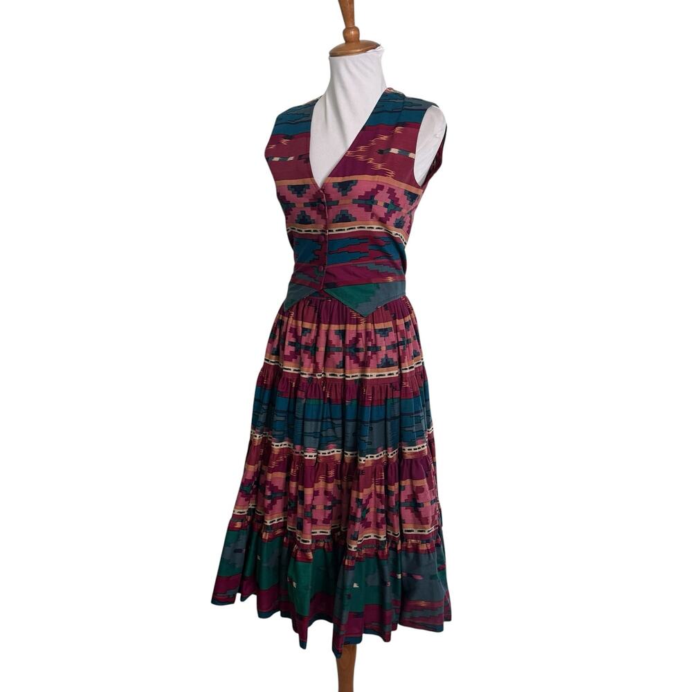 Vintage 80s Southwestern Square Dance Set XXS Boho Western Skirt Vest - Picture 6 of 7